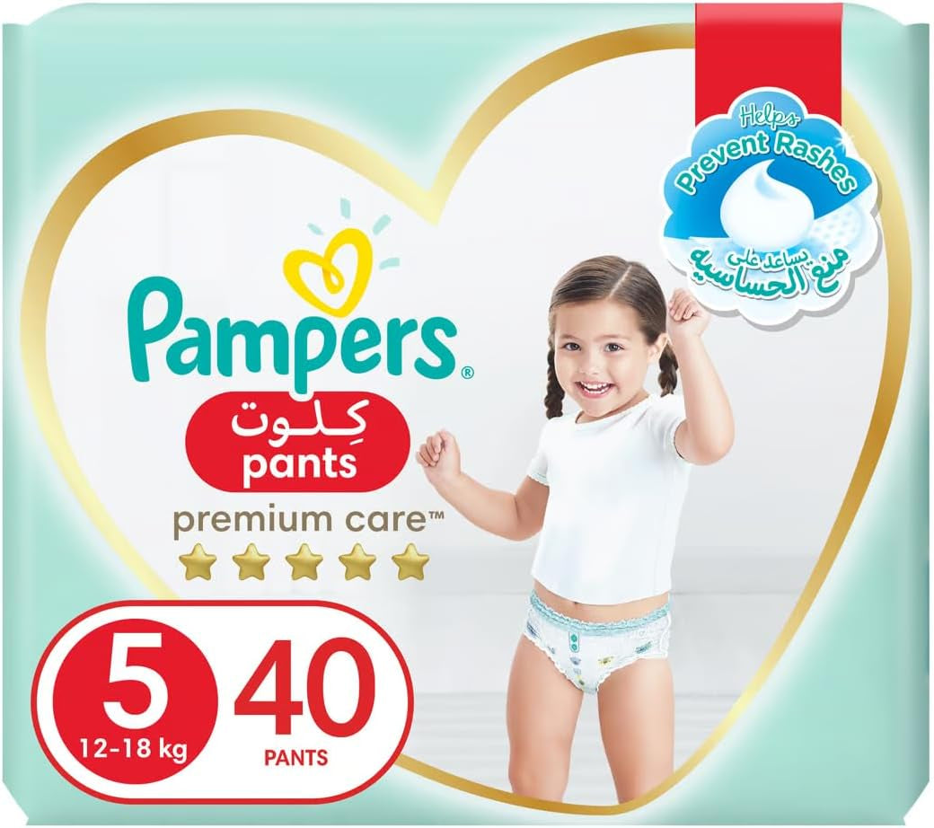 Pampers Premium Care Pants Diapers, Size 5, 12 to 18Kg, Unique Softest Absorption for Ultimate Skin Protection, 40 Count
