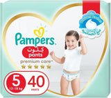 Pampers Premium Care Pants Diapers, Size 5, 12 to 18Kg, Unique Softest Absorption for Ultimate Skin Protection, 40 Count