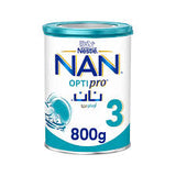 NAN Baby Care NAN 3 800g can of infant formula with label and nutrition information on the packaging.