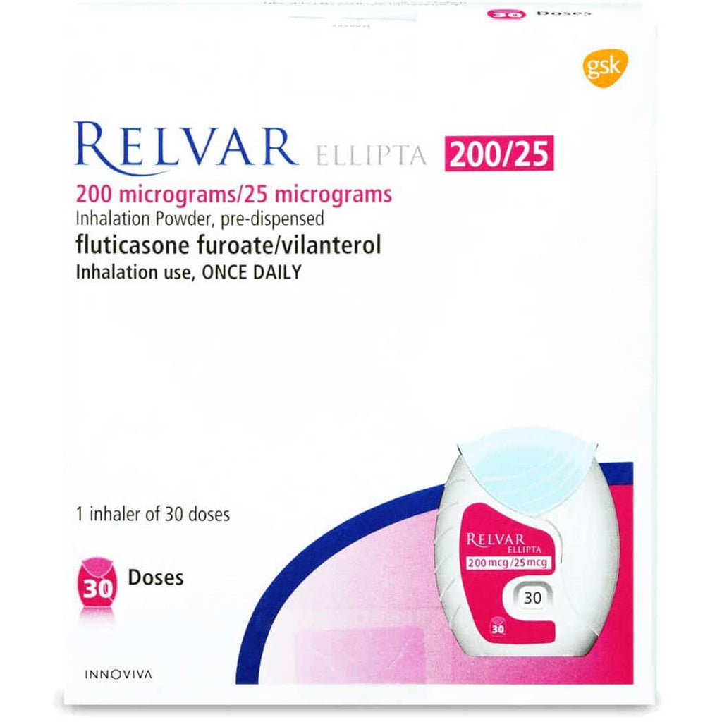 Relvar Ellipta 200/25 µg fluticasone‑vilanterol inhalation powder × 30 ...